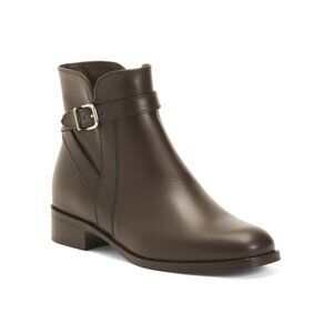 LA CANADIENNE Brown Leather Suri Buckle Booties